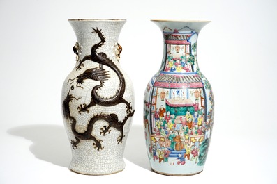 A Chinese famille rose "100 boys" vase and a Nanking dragon vase, 19th C.