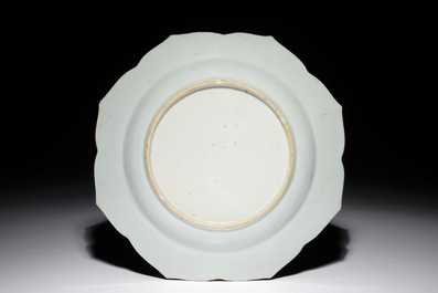 A Chinese famille rose lotus-shaped plate with Shou Lao, Yongzheng