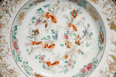 A pair of Chinese famille rose plates with goldfish, Yongzheng