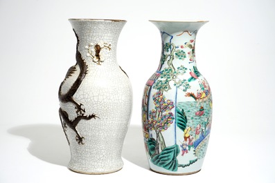 A Chinese famille rose "100 boys" vase and a Nanking dragon vase, 19th C.
