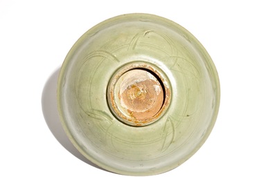 A Chinese Longquan celadon bowl with incised design, Ming