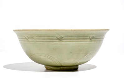 A Chinese Longquan celadon bowl with incised design, Ming