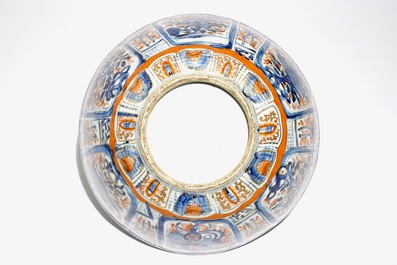 A Chinese clobbered blue and white kraak porcelain bowl with floral design, Wanli