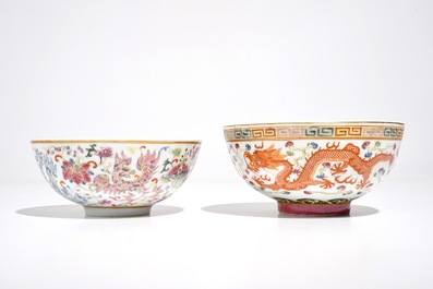Two Chinese famille rose bowls with dragons and phoenixes, Daoguang and Guangxu mark, 19/20th C.