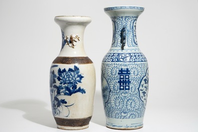 Two tall Chinese blue and white vases, 19/20th C.