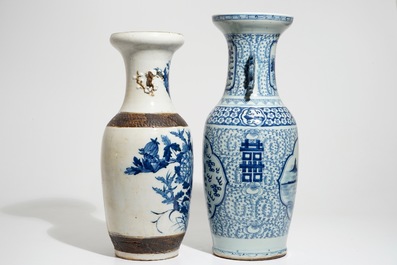 Two tall Chinese blue and white vases, 19/20th C.