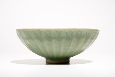 A Chinese Longquan celadon lotus bowl, Ming