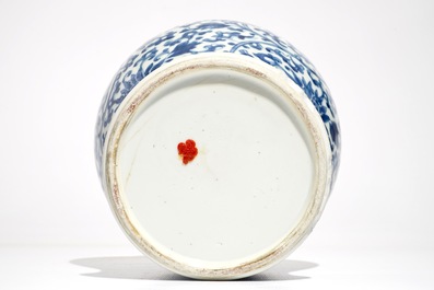 A Chinese blue and white vase with lotus scrolls, Kangxi