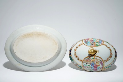 A Chinese Canton famille rose tureen and cover, 19th C.