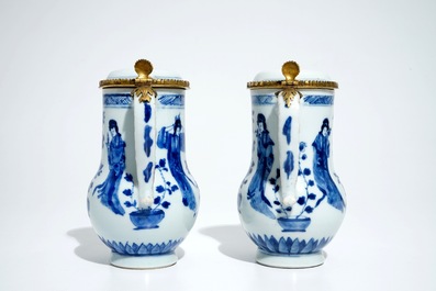 A pair of Chinese blue and white covered jugs with Long Eliza, Kangxi