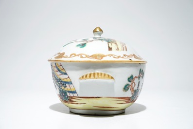 A Chinese famille rose Valentine dove pattern tureen and cover on stand, Qianlong