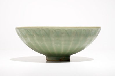 A Chinese Longquan celadon lotus bowl, Ming