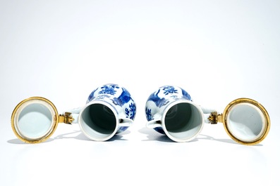 A pair of Chinese blue and white covered jugs with Long Eliza, Kangxi