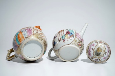 A Chinese famille rose mandarin jug and teapot with cover, Qianlong