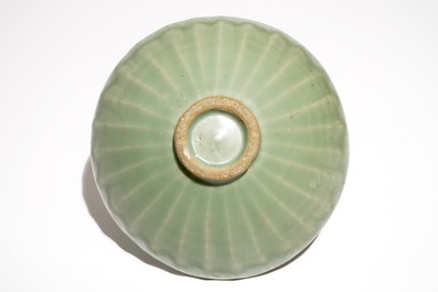 A Chinese Longquan celadon lotus bowl, Ming