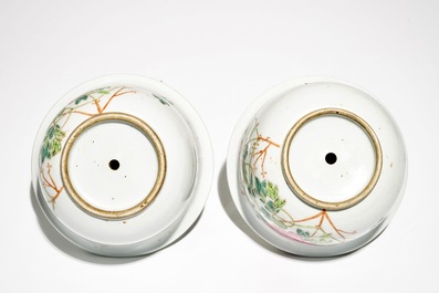 A pair of Chinese qianjiang cai flower pots, 19/20th C.