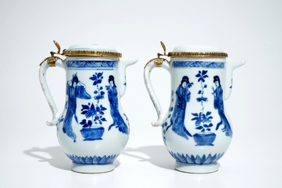 A pair of Chinese blue and white covered jugs with Long Eliza, Kangxi