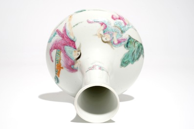 A Chinese famille rose Hehe Er Xian brothers vase, Qianlong mark, 20th C.