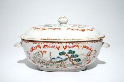 A Chinese famille rose Meissen style tureen and cover, Qianlong