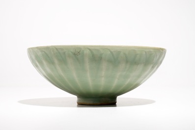 A Chinese Longquan celadon lotus bowl, Ming
