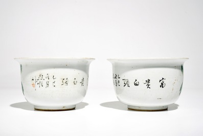 A pair of Chinese qianjiang cai flower pots, 19/20th C.