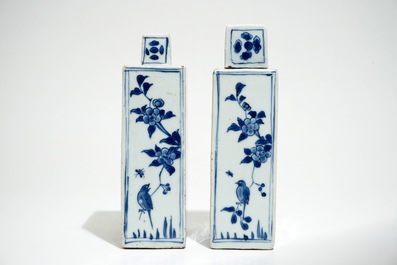 A pair of Chinese blue and white rectangular tea caddies, Chongzhen, Transitional period