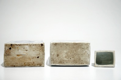 A pair of Chinese blue and white rectangular tea caddies, Chongzhen, Transitional period