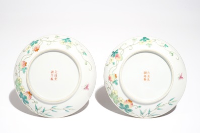 A pair of Chinese famille rose saucer plates with balsam pear design, Guangxu mark, 19/20th C.