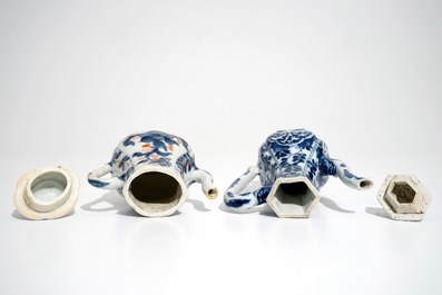A Chinese blue and white covered jug and an Imari style covered jug, Kangxi