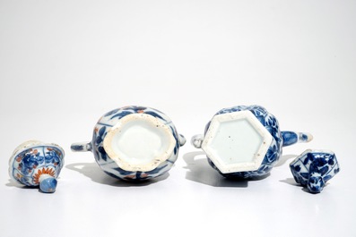 A Chinese blue and white covered jug and an Imari style covered jug, Kangxi
