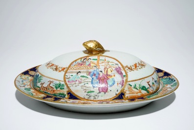 A Chinese Canton famille rose tureen and cover, 19th C.