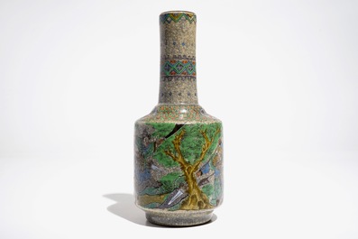 A Chinese famille verte crackle ware bottle vase, 19th C.