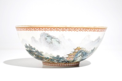 A Chinese eggshell bowl with landscape design, Zuo Guojun, dated 1961