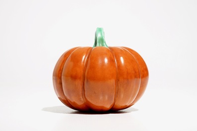 A Chinese coral-glazed model of a pumpkin, 19/20th C.