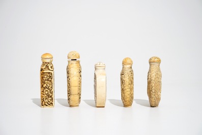 Five Chinese ivory snuffbottles, Qing dynasty