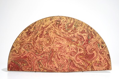 A framed Chinese gilt lacquer and painted paper fan, Canton, 19th C.