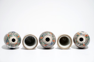 A Chinese famille verte five-piece garniture, Kangxi