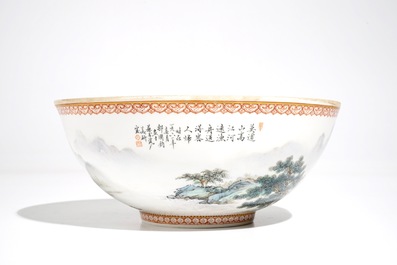 A Chinese eggshell bowl with landscape design, Zuo Guojun, dated 1961