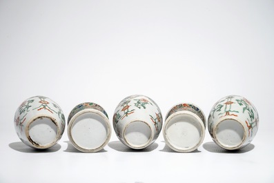 A Chinese famille verte five-piece garniture, Kangxi