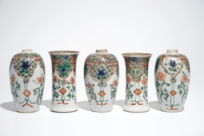 A Chinese famille verte five-piece garniture, Kangxi
