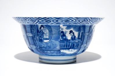 Een Chinese blauwwitte klapmutskom, Kangxi merk en periode