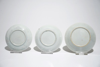 A set of six and a pair of Chinese famille rose cups and saucers, Yongzheng/Qianlong