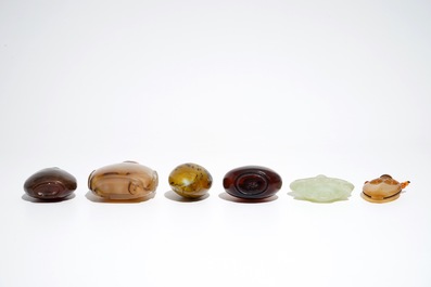 Six various Chinese stone snuff bottles, 19/20th C.
