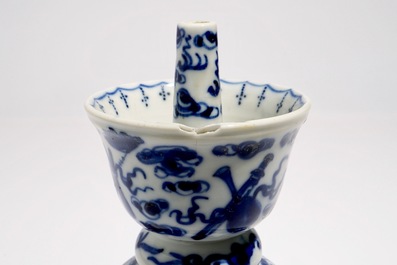 Two pairs of Chinese blue and white candlesticks with dragons, 19/20th C.