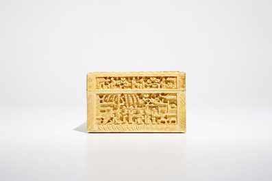 A large rectangular Chinese carved ivory casket, Canton, 19th C.
