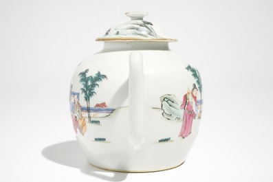 A fine Chinese famille rose teapot and cover with a Wu Shuang Pu saucer, 19th C.