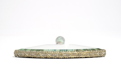 A Chinese enamelled silver and brass mirror and two brushes, 19/20th C.