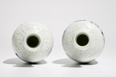 A pair of Chinese blue and white landscape vases, Qianlong mark, Republic, 20th C.