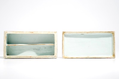 A rectangular Chinese Canton famille rose box and cover, 19th C.