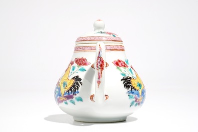 A Chinese famille rose rooster teapot and cover, Yongzheng